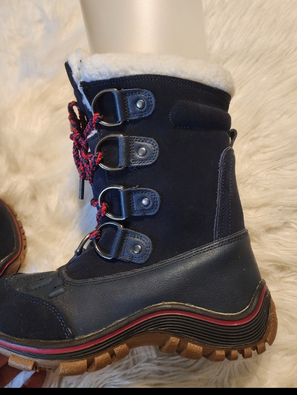 Navy Pajar Canada Alina Snow Fur Lined Lace Up Boots - Picture 11 of 14